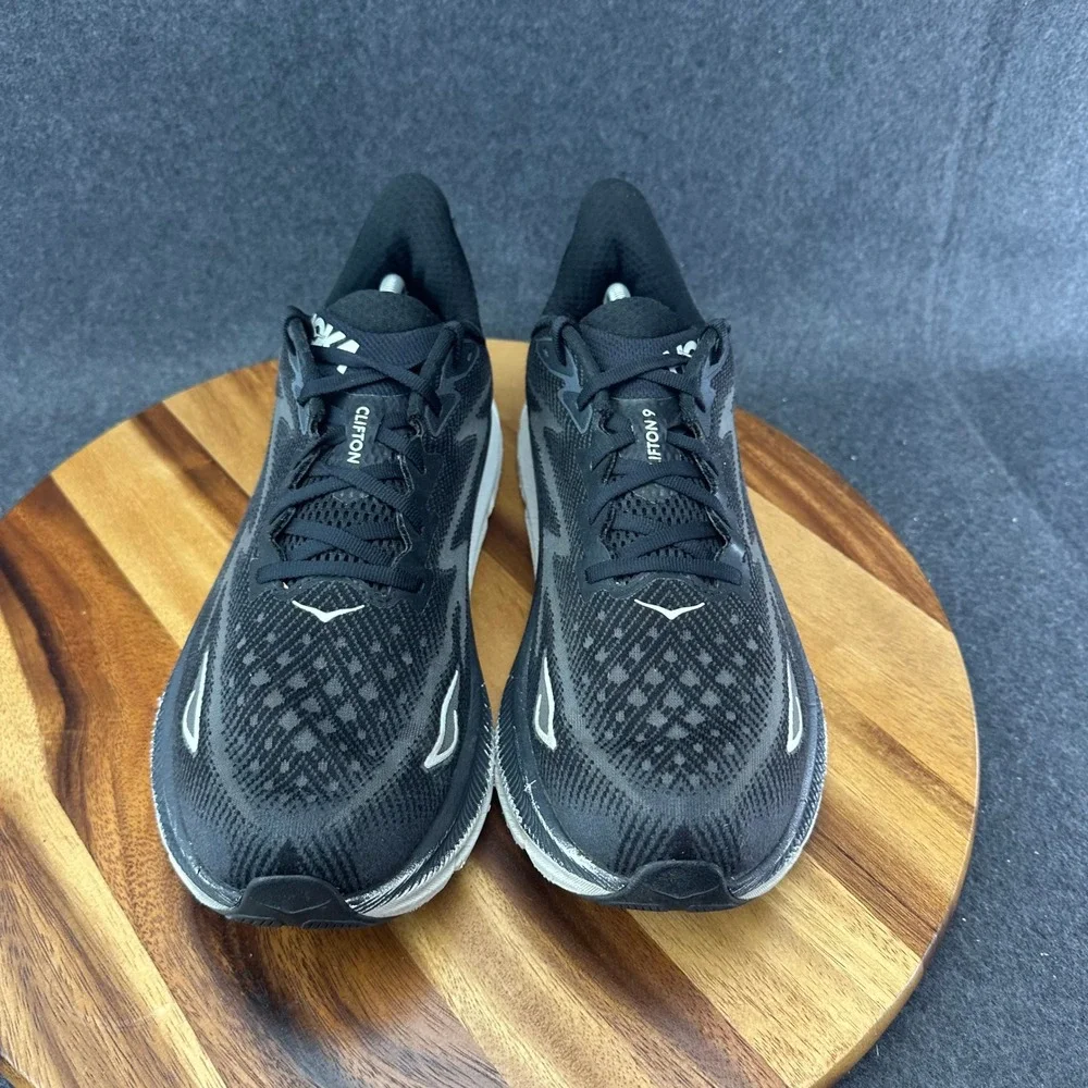 HOKA Clifton 9 Wide Mens Size 12 2E Black White Running Walking Shoes Sneakers